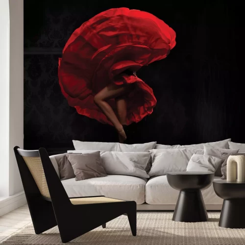 Papier peint  Une femme en robe rouge en mouvement de flamenco, un motif artistique