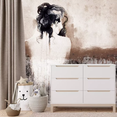 Papier peint  Silhouette féminine en style aquarelle sur fond de béton texturé