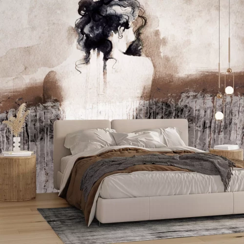 Papier peint  Silhouette féminine en style aquarelle sur fond de béton texturé