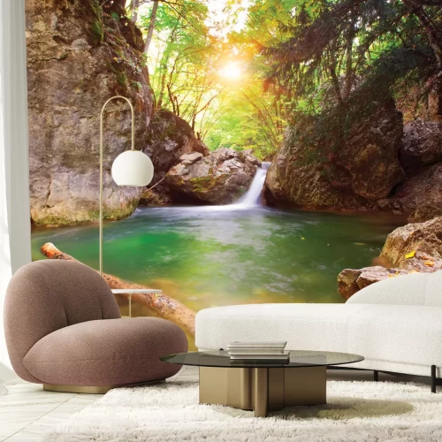 Papier peint  Cours d’eau se jetant dans une rivière de montagne – paysage