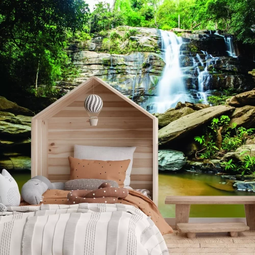 Papier peint  Paysage naturel cascade parmi les rochers et les arbres