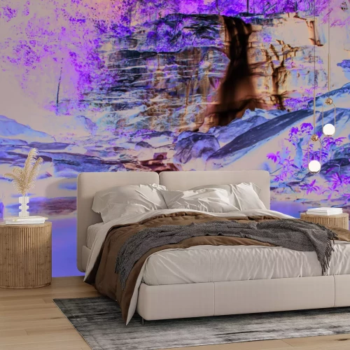 Papier peint  Paysage naturel cascade parmi les rochers et les arbres