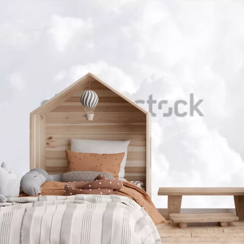 Papier peint  Sky with clouds, a view from an aeroplane above the clouds. Abstract nature background with clouds in light tonality. White cumulus clouds