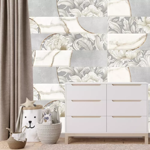 Papier peint  Motif gris abstrait avec des fleurs