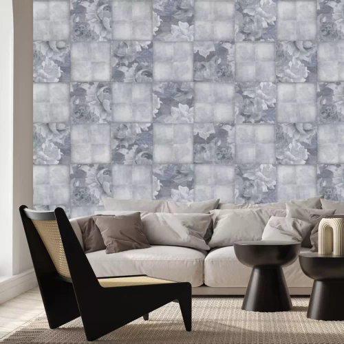 Papier peint  Imitation de carreaux carrés avec des feuilles