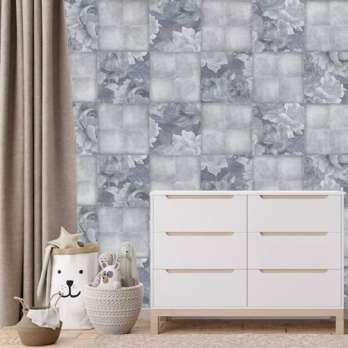 Papier peint  Imitation de carreaux carrés avec des feuilles