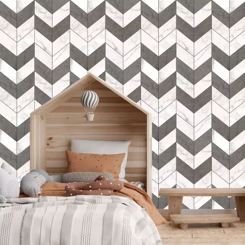 Papier peint  Imitation de carreaux gris et blancs