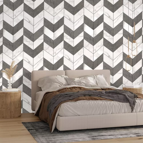 Papier peint  Imitation de carreaux gris et blancs