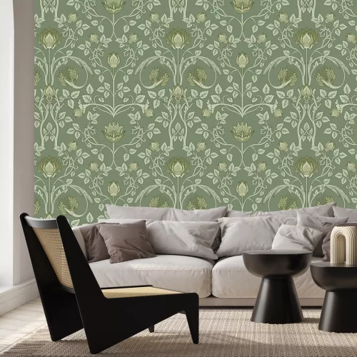 Papier peint  Motif richement décoré avec des feuilles et des fleurs