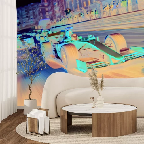 Papier peint  Voiture de F1 filant à toute vitesse dans la ville