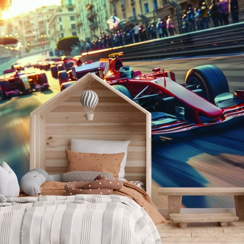 Papier peint  Voiture de F1 filant à toute vitesse dans la ville