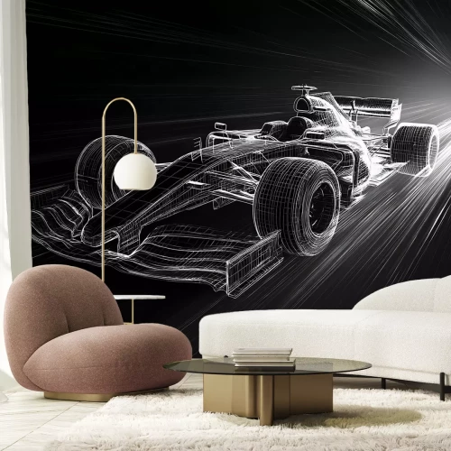 Papier peint  Croquis d'une voiture de Formule 1 filant à toute vitesse