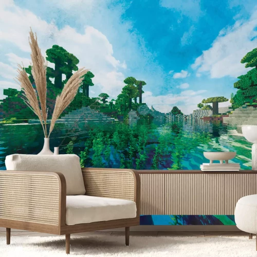 Papier peint  Paysage insulaire Minecraft en pixel art