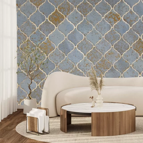 Papier peint  Imitation de carreaux bleus géométriques