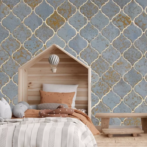 Papier peint  Imitation de carreaux bleus géométriques