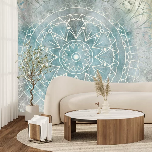 Papier peint  Lignes formant une mandala sur fond bleu