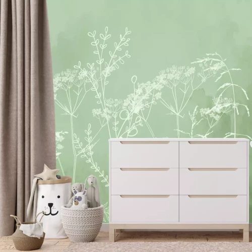 Papier peint  Herbes délicates sur fond gris