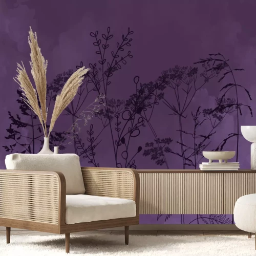 Papier peint  Herbes délicates sur fond gris