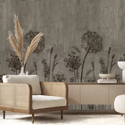 Papier peint  Pissenlits sur fond de béton gris