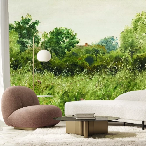 Papier peint  Motif forestier peint avec des arbres et des herbes