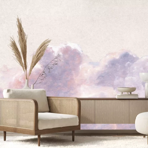 Papier peint  Nuages roses délicats sur un fond clair
