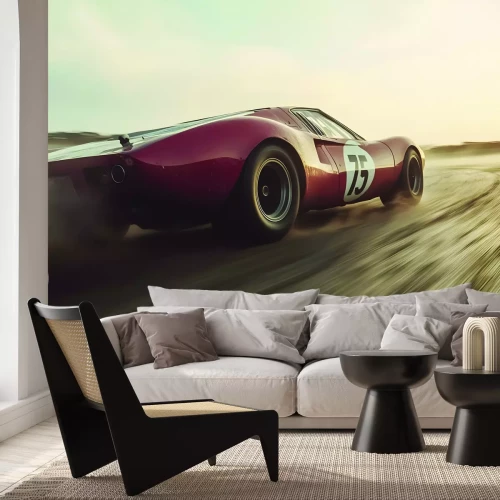 Papier peint  Voiture rouge de style rétro