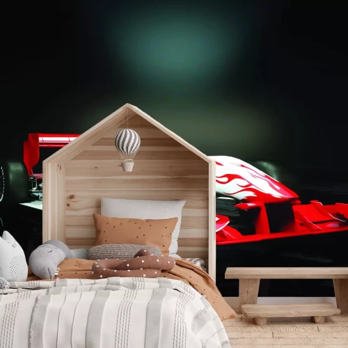 Papier peint  Voiture de course avec des flammes rouges