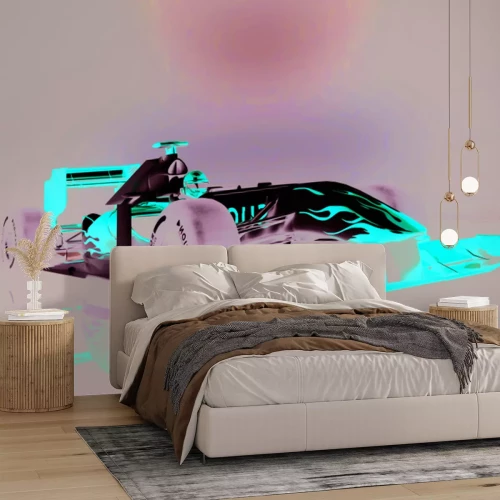 Papier peint  Voiture de course avec des flammes rouges