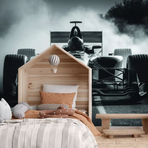 Papier peint  Photo en noir et blanc d'une Formule 1 avec pilote