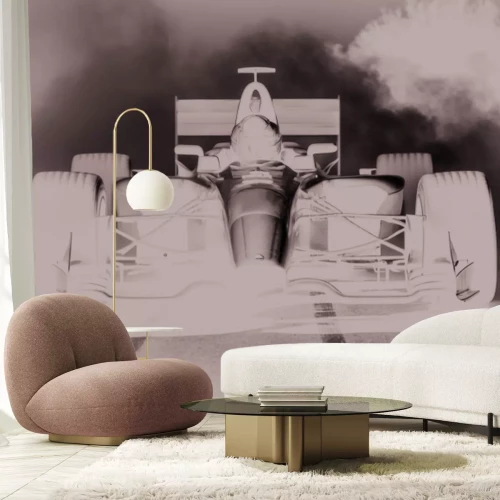 Papier peint  Photo en noir et blanc d'une Formule 1 avec pilote
