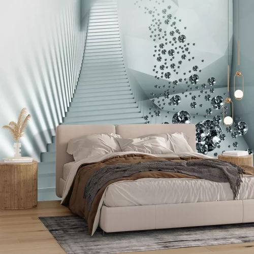 Papier peint  Escalier blanc 3D parmi des pierres précieuses