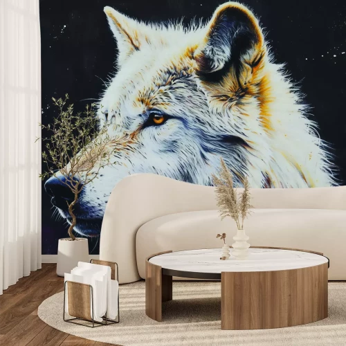 Papier peint  Portrait d'un loup adulte sur fond sombre