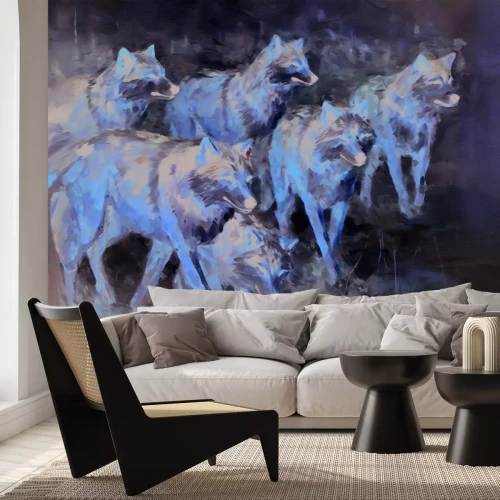 Papier peint  Aquarelle avec des loups peints﻿