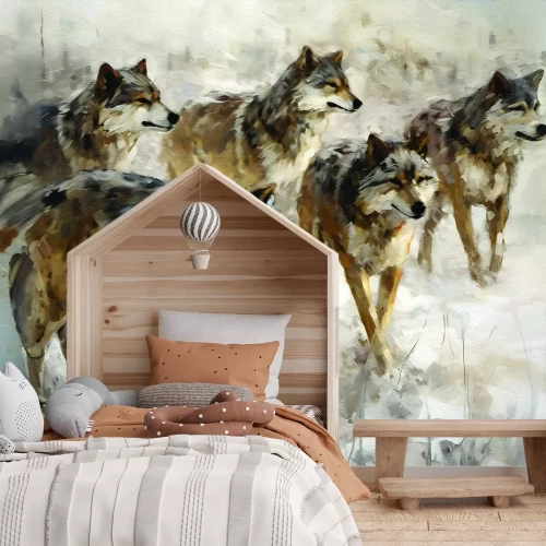 Papier peint  Aquarelle avec des loups peints﻿