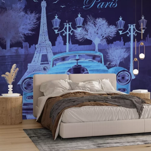 Papier peint  Voiture de style rétro avec Paris en arrière-plan
