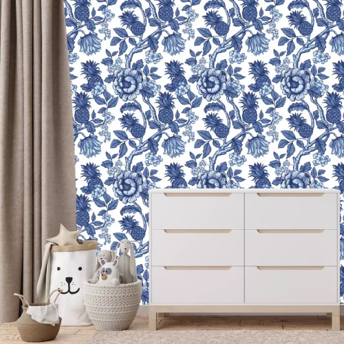 Papier peint  Fleurs parmi la végétation avec des ananas