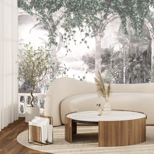 Papier peint  Terrasse avec des arches au milieu de la végétation tropicale