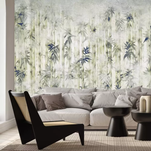 Papier peint  Arbres de bambou avec des feuilles dans la brume