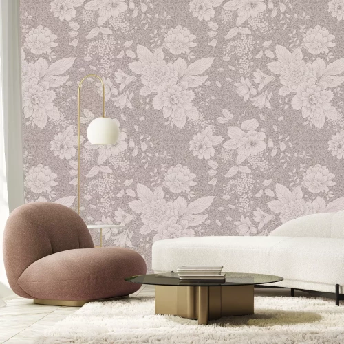 Papier peint  Fleurs subtiles sur fond beige