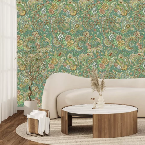 Papier peint  Motif ornemental avec des fleurs et des plantes