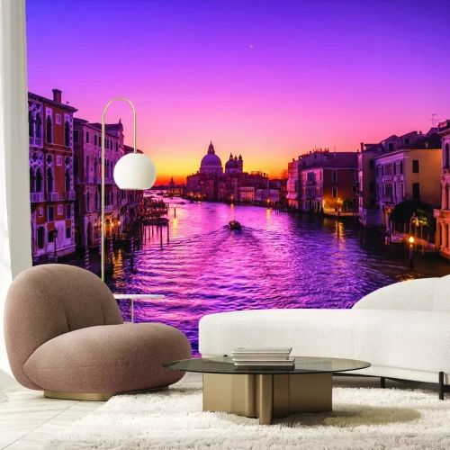 Papier peint  Canal d'eau vénitien au coucher du soleil