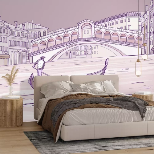 Papier peint  Dessin d'un gondolier sur fond de pont