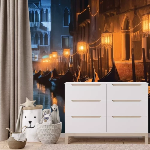 Papier peint  Paysage des maisons vénitiennes avec des bateaux