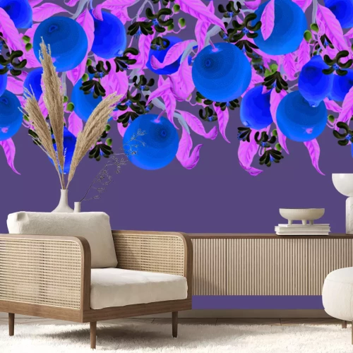 Papier peint  Oranges et citrons parmi les feuilles et les fleurs