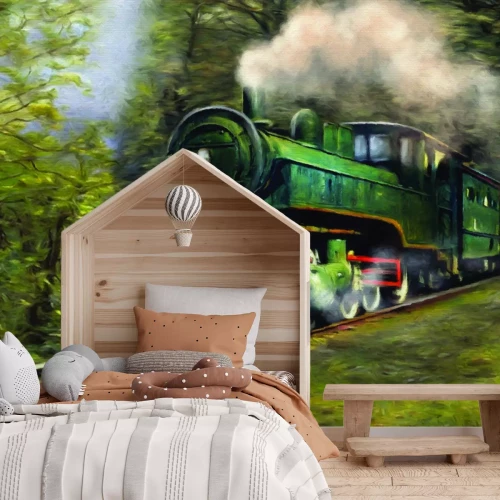 Papier peint  Motif peint avec un train dans la forêt