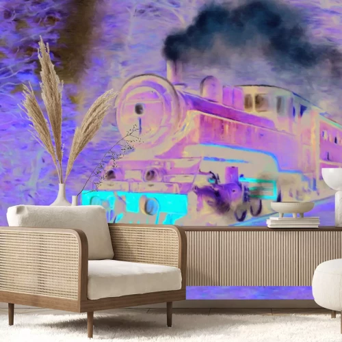 Papier peint  Motif peint avec un train dans la forêt