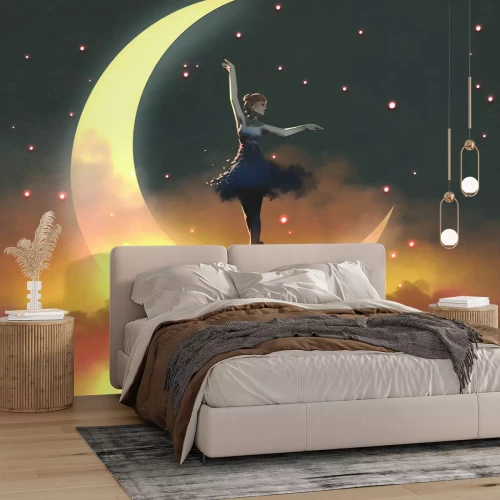 Papier peint  Danseuse debout sur la lune parmi les nuages