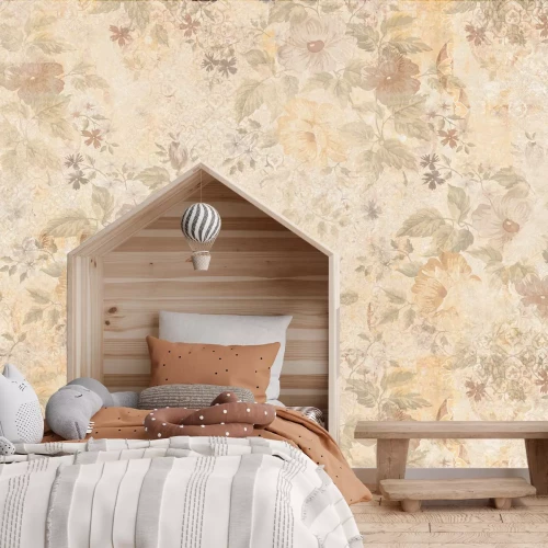 Papier peint  Fleurs sauvages délicates en beiges