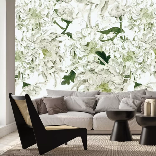 Papier peint  Fleurs de pivoines blanches en fleur