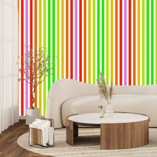 Papier peint  Rayures colorées sur fond blanc